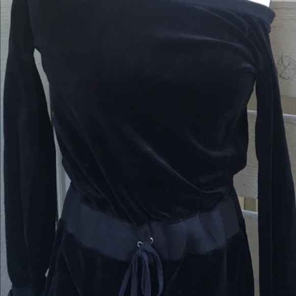 Juicy Couture Off Shoulder Velor Mini Black Dress - Picture 3 of 4
